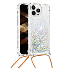 Coque Silicone Housse Etui Gel Bling-Bling avec Laniere Strap S03 pour Apple iPhone 13 Pro Bleu Clair