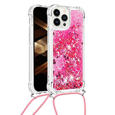 Coque Silicone Housse Etui Gel Bling-Bling avec Laniere Strap S03 pour Apple iPhone 13 Pro Max Rouge