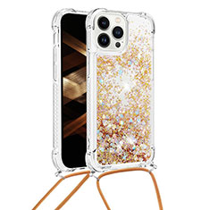 Coque Silicone Housse Etui Gel Bling-Bling avec Laniere Strap S03 pour Apple iPhone 13 Pro Or