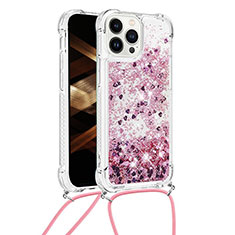 Coque Silicone Housse Etui Gel Bling-Bling avec Laniere Strap S03 pour Apple iPhone 13 Pro Violet Clair