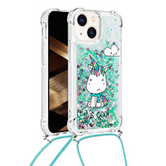 Coque Silicone Housse Etui Gel Bling-Bling avec Laniere Strap S03 pour Apple iPhone 13 Vert