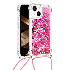 Coque Silicone Housse Etui Gel Bling-Bling avec Laniere Strap S03 pour Apple iPhone 15 Plus Rose Rouge