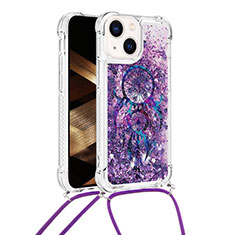 Coque Silicone Housse Etui Gel Bling-Bling avec Laniere Strap S03 pour Apple iPhone 15 Violet