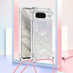 Coque Silicone Housse Etui Gel Bling-Bling avec Laniere Strap S03 pour Google Pixel 8 5G Blanc