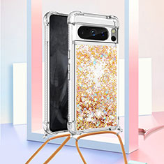 Coque Silicone Housse Etui Gel Bling-Bling avec Laniere Strap S03 pour Google Pixel 8 Pro 5G Or