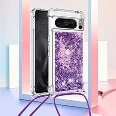 Coque Silicone Housse Etui Gel Bling-Bling avec Laniere Strap S03 pour Google Pixel 8 Pro 5G Violet