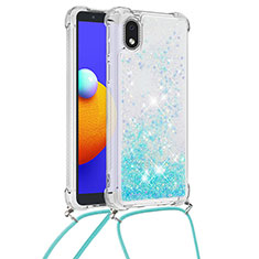 Coque Silicone Housse Etui Gel Bling-Bling avec Laniere Strap S03 pour Samsung Galaxy A01 Core Bleu Ciel