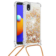Coque Silicone Housse Etui Gel Bling-Bling avec Laniere Strap S03 pour Samsung Galaxy A01 Core Or
