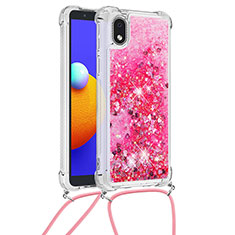 Coque Silicone Housse Etui Gel Bling-Bling avec Laniere Strap S03 pour Samsung Galaxy A01 Core Rose Rouge