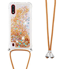 Coque Silicone Housse Etui Gel Bling-Bling avec Laniere Strap S03 pour Samsung Galaxy A01 SM-A015 Or