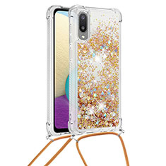 Coque Silicone Housse Etui Gel Bling-Bling avec Laniere Strap S03 pour Samsung Galaxy A02 Or