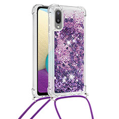 Coque Silicone Housse Etui Gel Bling-Bling avec Laniere Strap S03 pour Samsung Galaxy A02 Violet