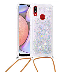 Coque Silicone Housse Etui Gel Bling-Bling avec Laniere Strap S03 pour Samsung Galaxy A10s Argent