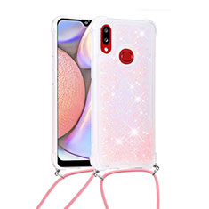 Coque Silicone Housse Etui Gel Bling-Bling avec Laniere Strap S03 pour Samsung Galaxy A10s Rose