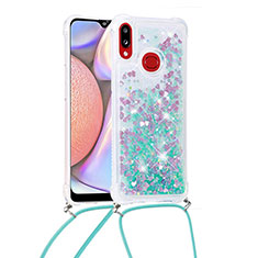 Coque Silicone Housse Etui Gel Bling-Bling avec Laniere Strap S03 pour Samsung Galaxy A10s Vert