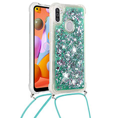 Coque Silicone Housse Etui Gel Bling-Bling avec Laniere Strap S03 pour Samsung Galaxy A11 Vert