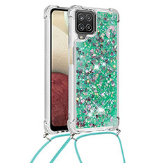 Coque Silicone Housse Etui Gel Bling-Bling avec Laniere Strap S03 pour Samsung Galaxy A12 5G Vert