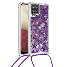 Coque Silicone Housse Etui Gel Bling-Bling avec Laniere Strap S03 pour Samsung Galaxy A12 5G Violet