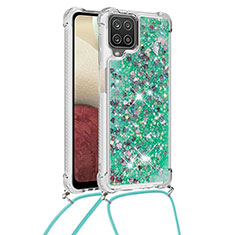 Coque Silicone Housse Etui Gel Bling-Bling avec Laniere Strap S03 pour Samsung Galaxy A12 Nacho Vert