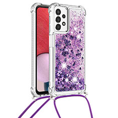 Coque Silicone Housse Etui Gel Bling-Bling avec Laniere Strap S03 pour Samsung Galaxy A13 4G Violet