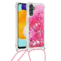 Coque Silicone Housse Etui Gel Bling-Bling avec Laniere Strap S03 pour Samsung Galaxy A13 5G Rose Rouge