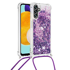 Coque Silicone Housse Etui Gel Bling-Bling avec Laniere Strap S03 pour Samsung Galaxy A13 5G Violet