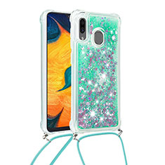 Coque Silicone Housse Etui Gel Bling-Bling avec Laniere Strap S03 pour Samsung Galaxy A20 Vert