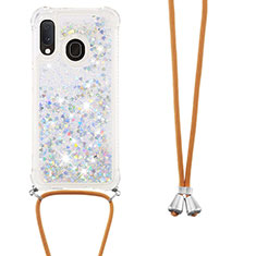 Coque Silicone Housse Etui Gel Bling-Bling avec Laniere Strap S03 pour Samsung Galaxy A20e Argent