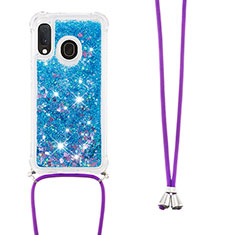 Coque Silicone Housse Etui Gel Bling-Bling avec Laniere Strap S03 pour Samsung Galaxy A20e Bleu