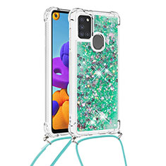 Coque Silicone Housse Etui Gel Bling-Bling avec Laniere Strap S03 pour Samsung Galaxy A21s Vert