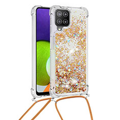 Coque Silicone Housse Etui Gel Bling-Bling avec Laniere Strap S03 pour Samsung Galaxy A22 4G Or