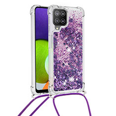 Coque Silicone Housse Etui Gel Bling-Bling avec Laniere Strap S03 pour Samsung Galaxy A22 4G Violet