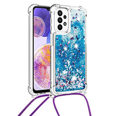 Coque Silicone Housse Etui Gel Bling-Bling avec Laniere Strap S03 pour Samsung Galaxy A23 4G Bleu