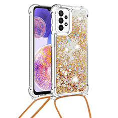 Coque Silicone Housse Etui Gel Bling-Bling avec Laniere Strap S03 pour Samsung Galaxy A23 4G Or