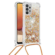 Coque Silicone Housse Etui Gel Bling-Bling avec Laniere Strap S03 pour Samsung Galaxy A32 4G Or