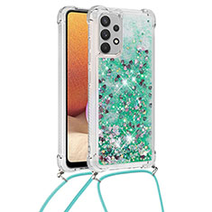 Coque Silicone Housse Etui Gel Bling-Bling avec Laniere Strap S03 pour Samsung Galaxy A32 4G Vert