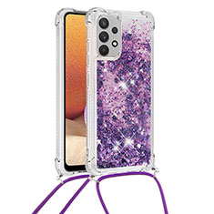 Coque Silicone Housse Etui Gel Bling-Bling avec Laniere Strap S03 pour Samsung Galaxy A32 4G Violet