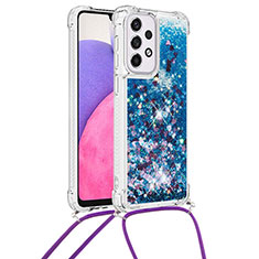 Coque Silicone Housse Etui Gel Bling-Bling avec Laniere Strap S03 pour Samsung Galaxy A33 5G Bleu