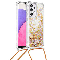 Coque Silicone Housse Etui Gel Bling-Bling avec Laniere Strap S03 pour Samsung Galaxy A33 5G Or