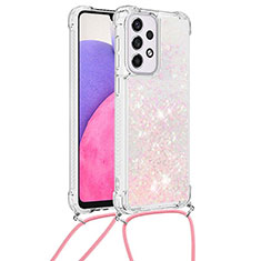 Coque Silicone Housse Etui Gel Bling-Bling avec Laniere Strap S03 pour Samsung Galaxy A33 5G Rose