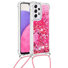 Coque Silicone Housse Etui Gel Bling-Bling avec Laniere Strap S03 pour Samsung Galaxy A33 5G Rose Rouge