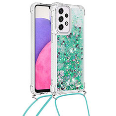 Coque Silicone Housse Etui Gel Bling-Bling avec Laniere Strap S03 pour Samsung Galaxy A33 5G Vert