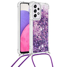 Coque Silicone Housse Etui Gel Bling-Bling avec Laniere Strap S03 pour Samsung Galaxy A33 5G Violet