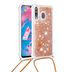 Coque Silicone Housse Etui Gel Bling-Bling avec Laniere Strap S03 pour Samsung Galaxy A40s Or