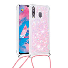 Coque Silicone Housse Etui Gel Bling-Bling avec Laniere Strap S03 pour Samsung Galaxy A40s Rose