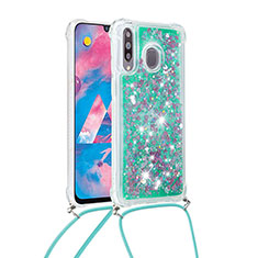 Coque Silicone Housse Etui Gel Bling-Bling avec Laniere Strap S03 pour Samsung Galaxy A40s Vert