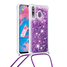 Coque Silicone Housse Etui Gel Bling-Bling avec Laniere Strap S03 pour Samsung Galaxy A40s Violet