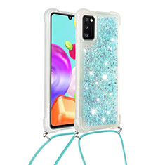 Coque Silicone Housse Etui Gel Bling-Bling avec Laniere Strap S03 pour Samsung Galaxy A41 Bleu Ciel