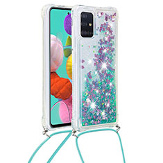 Coque Silicone Housse Etui Gel Bling-Bling avec Laniere Strap S03 pour Samsung Galaxy A51 5G Vert