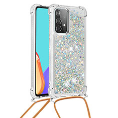 Coque Silicone Housse Etui Gel Bling-Bling avec Laniere Strap S03 pour Samsung Galaxy A52 4G Argent